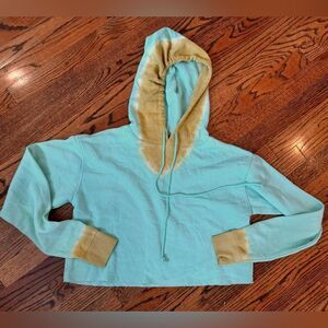 WILD FABLE Mint Green Tan Tie Dye Cropped Hoodie Sweatshirt XS